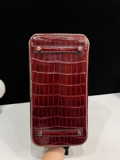 Hermes Birkin 30 Bordeaux Shiny Crocodile Leather Palladium Hardware