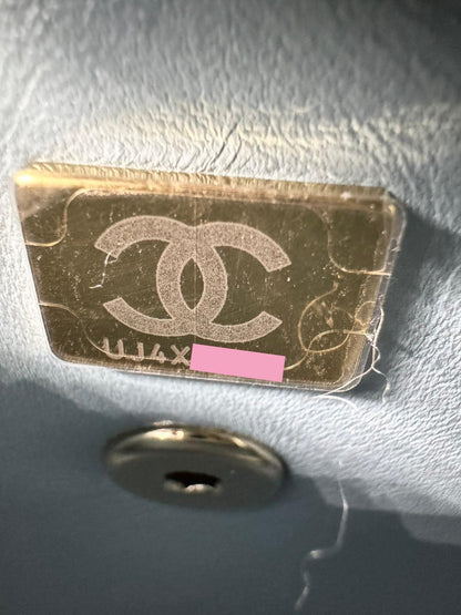 Chanel baby blue grained leather mini coco handle with light gold hardware