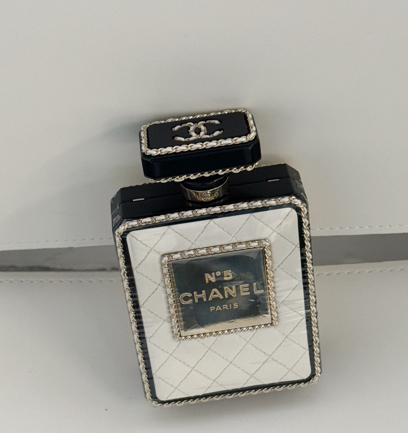Chanel 22S limited edition White Quilted Leather Perfume Bottle Minaudiere Gold Hardware