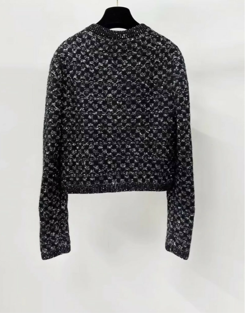 Chanel 23B black sequin cardigan