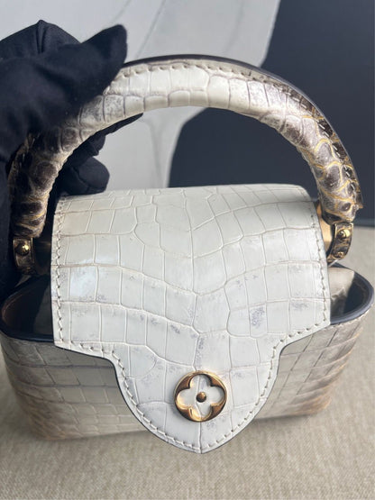 Louis Vuitton White Matte Himalaya Crocodile Mini Capucines