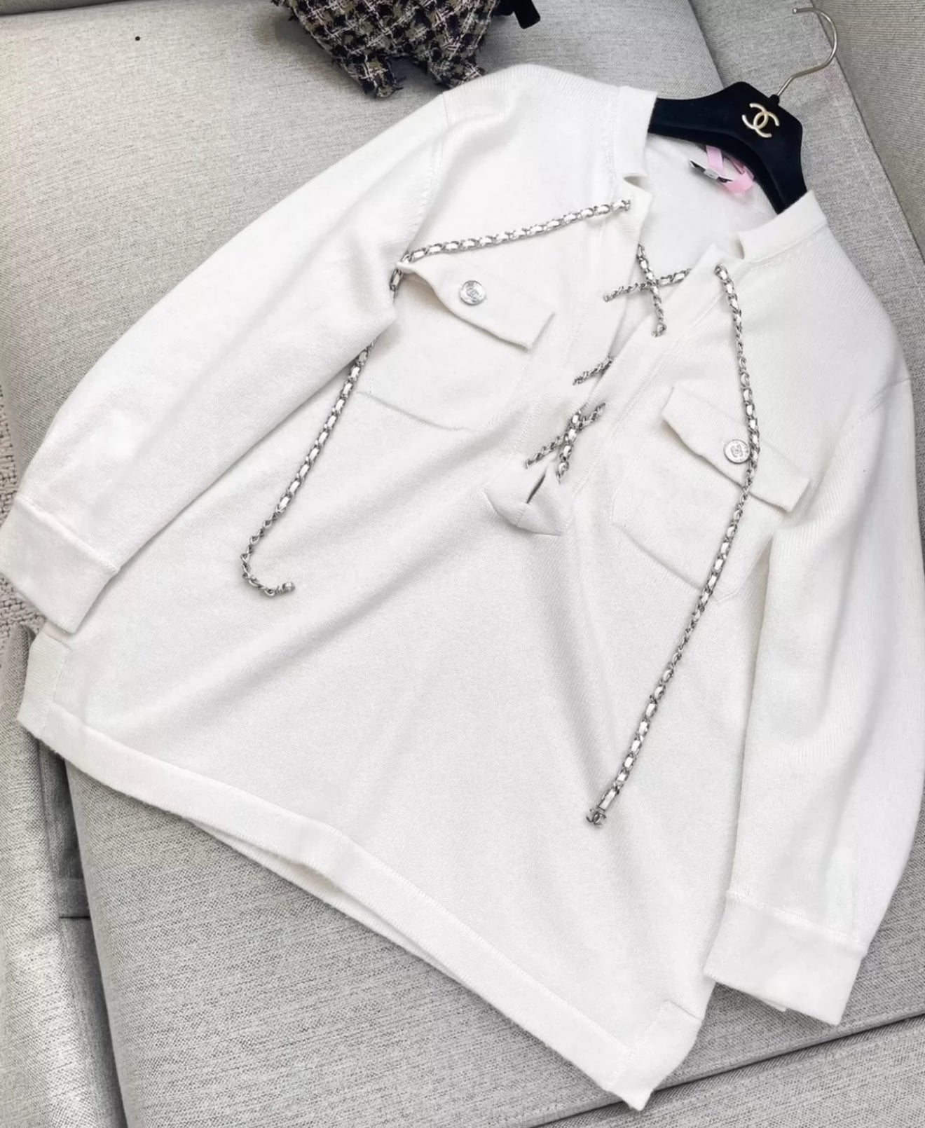 Chanel 23P off-white cashmere sweater