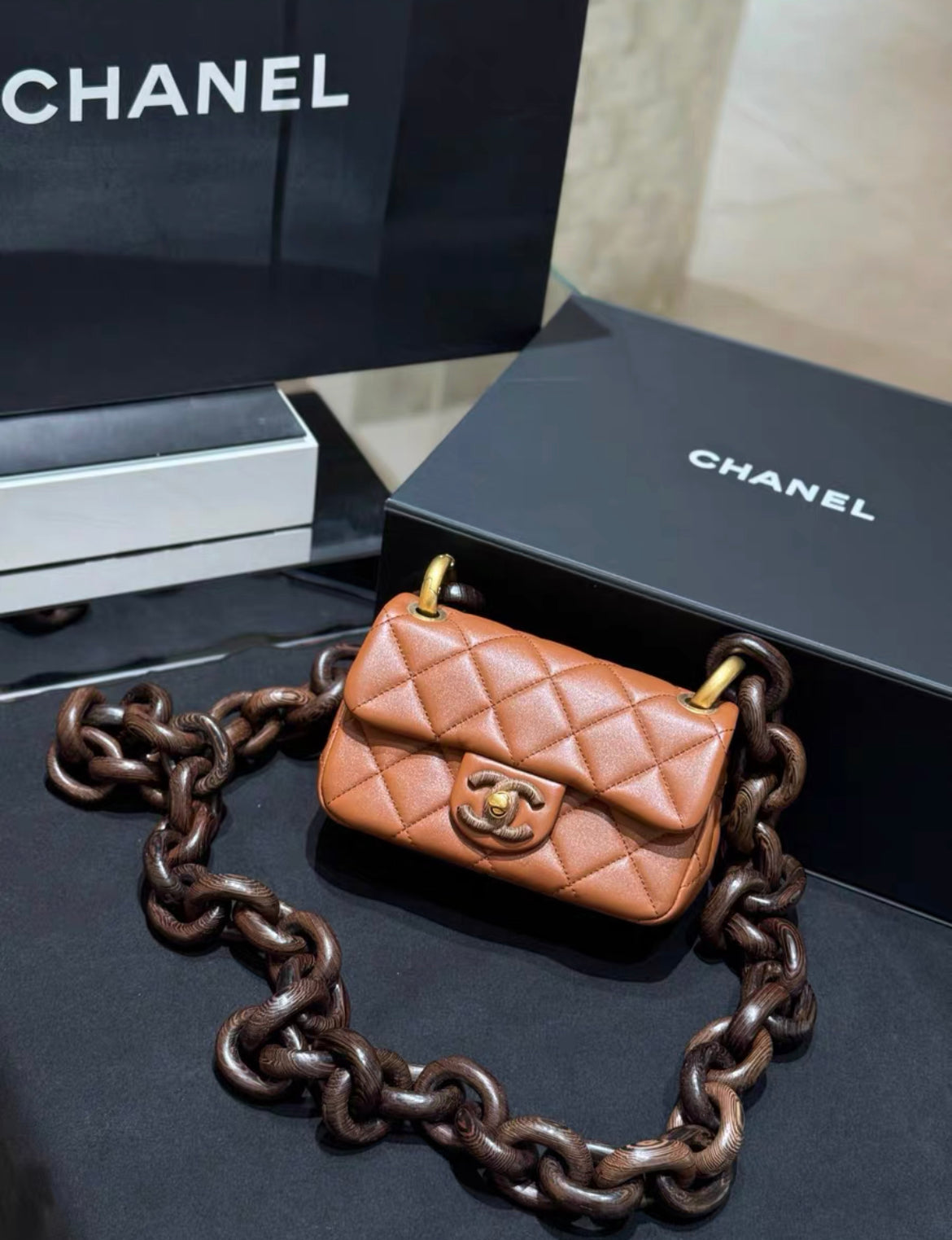 Chanel Lambskin Brown Wenge Wood Mini Flap Bag 2023