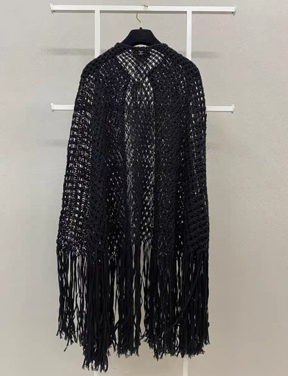 Chanel 22C Pearled Silk & Cotton Black Cape