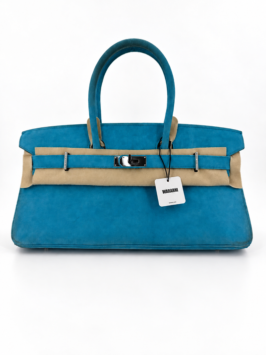 Hermès Birkin Shoulder JPG 42 Blue Turquoise Doblis Suede Leather Palladium Hardware – Ultimate Collector’s Masterpiece