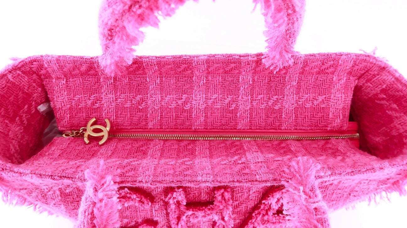 Chanel 19K Large Giant Logo Pink Tweed Shopping Tote Bag GHW
