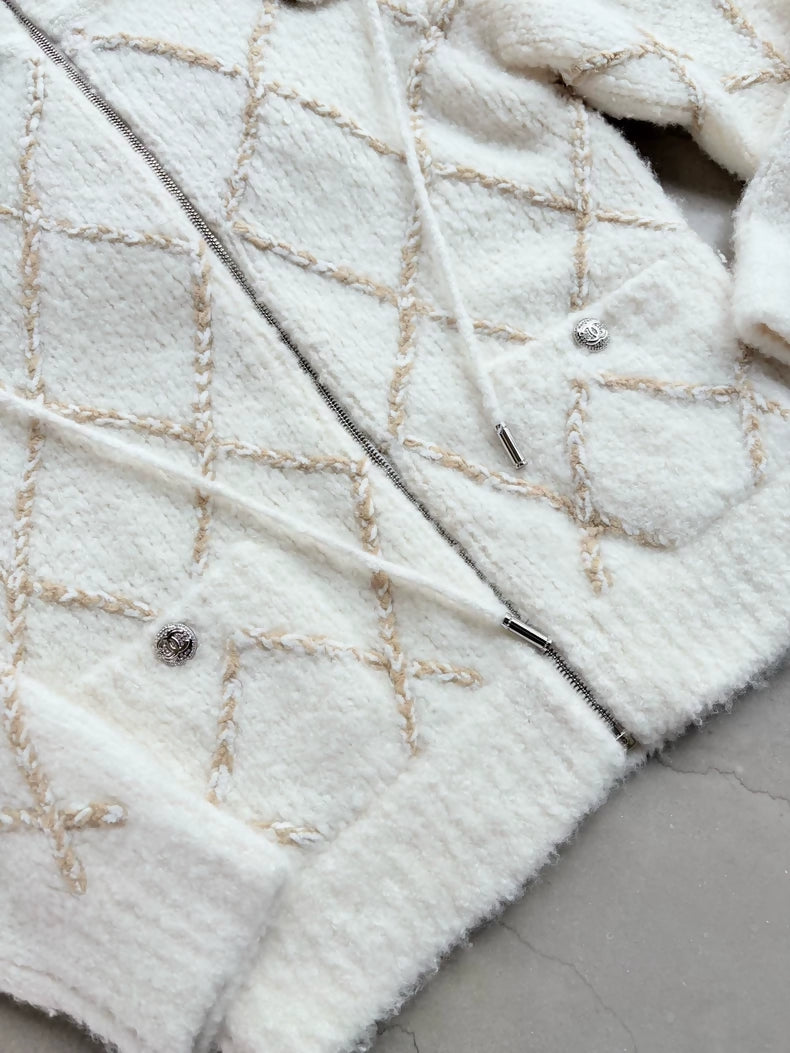 Chanel 23N white ecru Hooded Cardigan