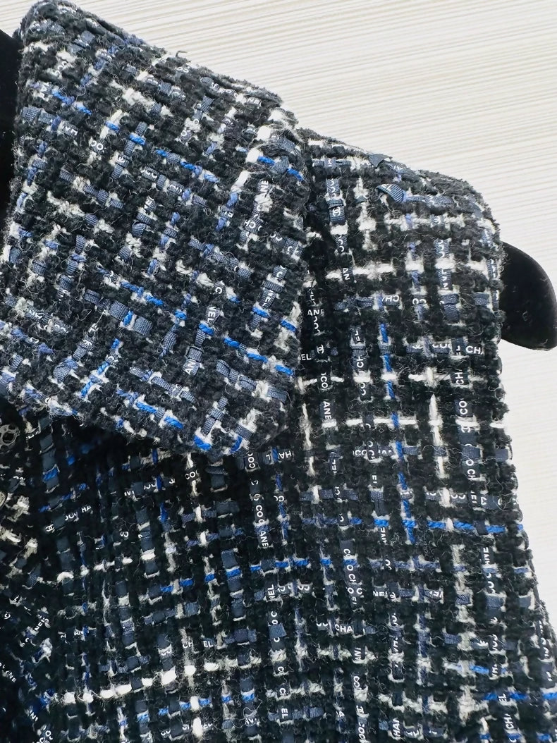 Chanel blue/black/white tweed dress/jacket