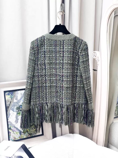 Chanel 2017 Cuban Collection Green tweed Fringed Jacket