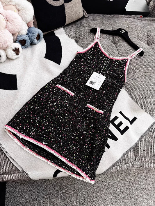 Chanel 24C black knit dress with colourful sequins