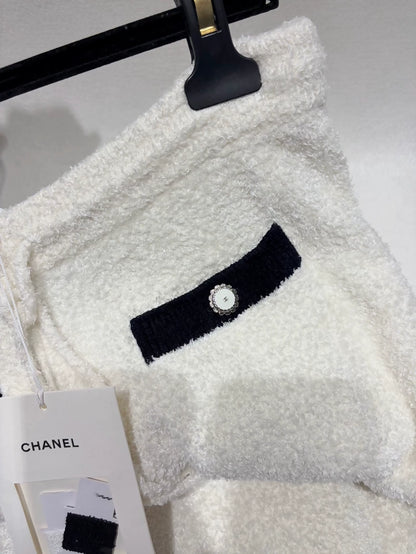 Chanel 26C White Terry Fabric Wide-Leg Pants