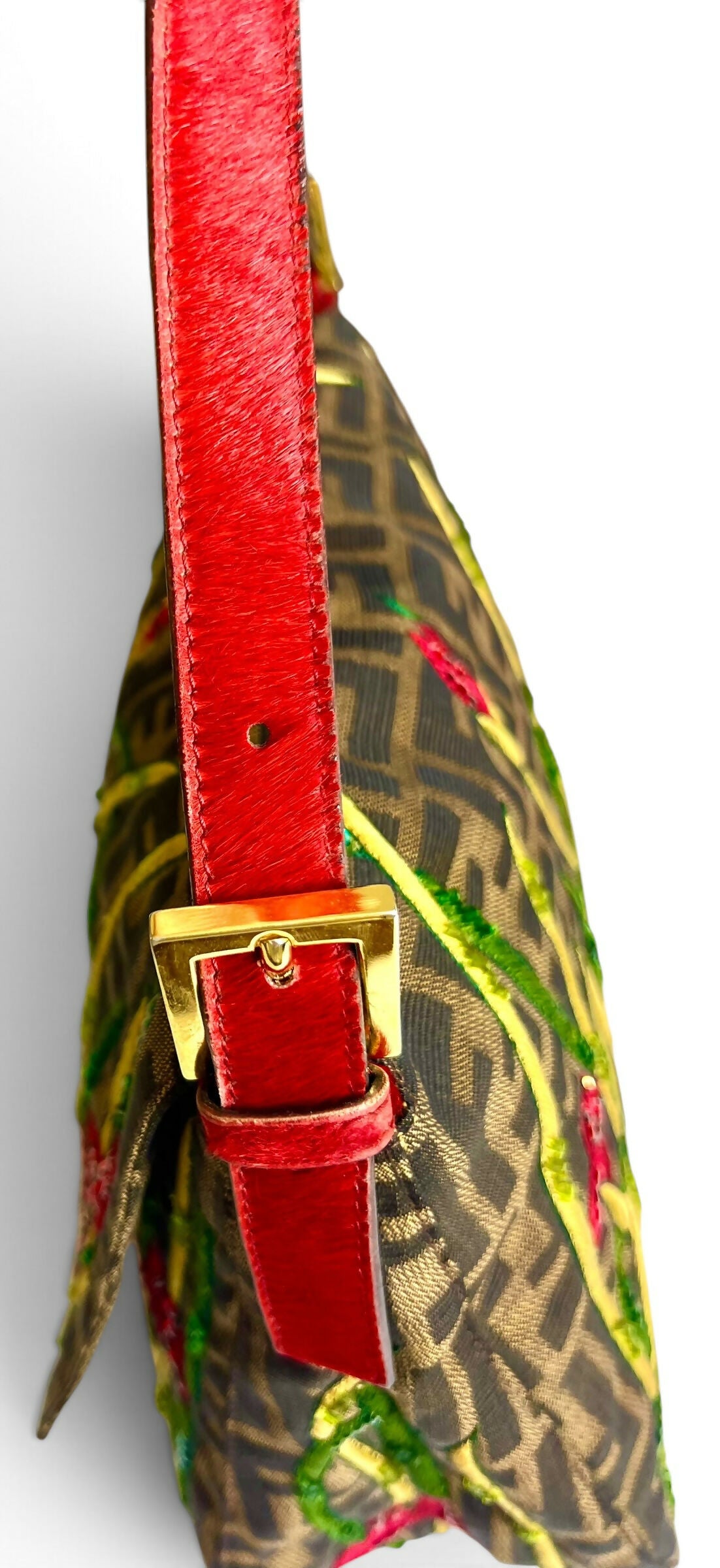 FENDI Garden Floral Embroidered Beaded Pony Hair Zucca FF Mamma Baguette Bag