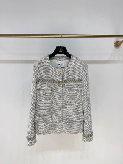 Chanel 24B Grey Tweed Four-Pocket Classic Jacket