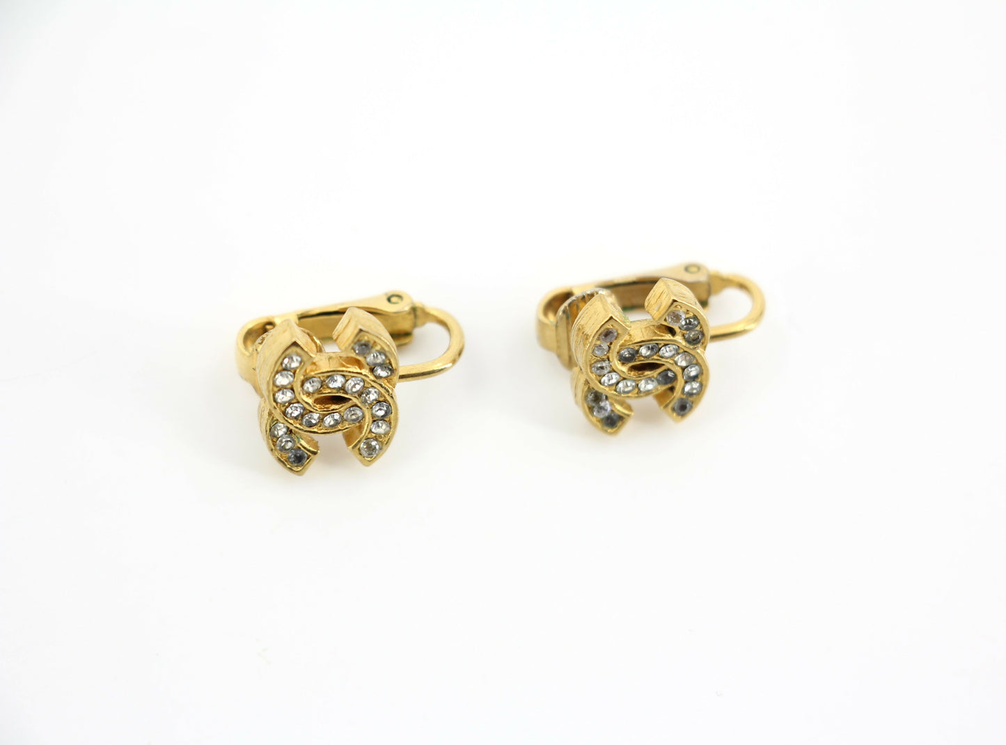 Chanel Vintage 71-80 Rhinestone & Gold-Plated Large CC Clip-on Earrings