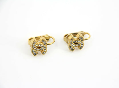 Chanel Vintage 71-80 Rhinestone & Gold-Plated Large CC Clip-on Earrings
