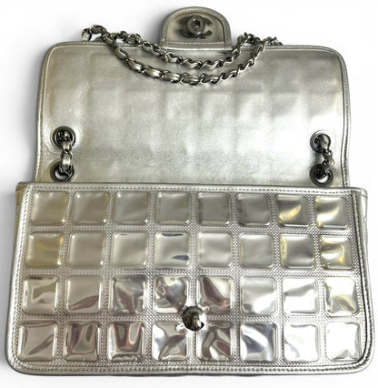 ICONIC Chanel 08C Medium Ice Cube Metallic Silver PVC Calfskin Classic Single Flap Bag