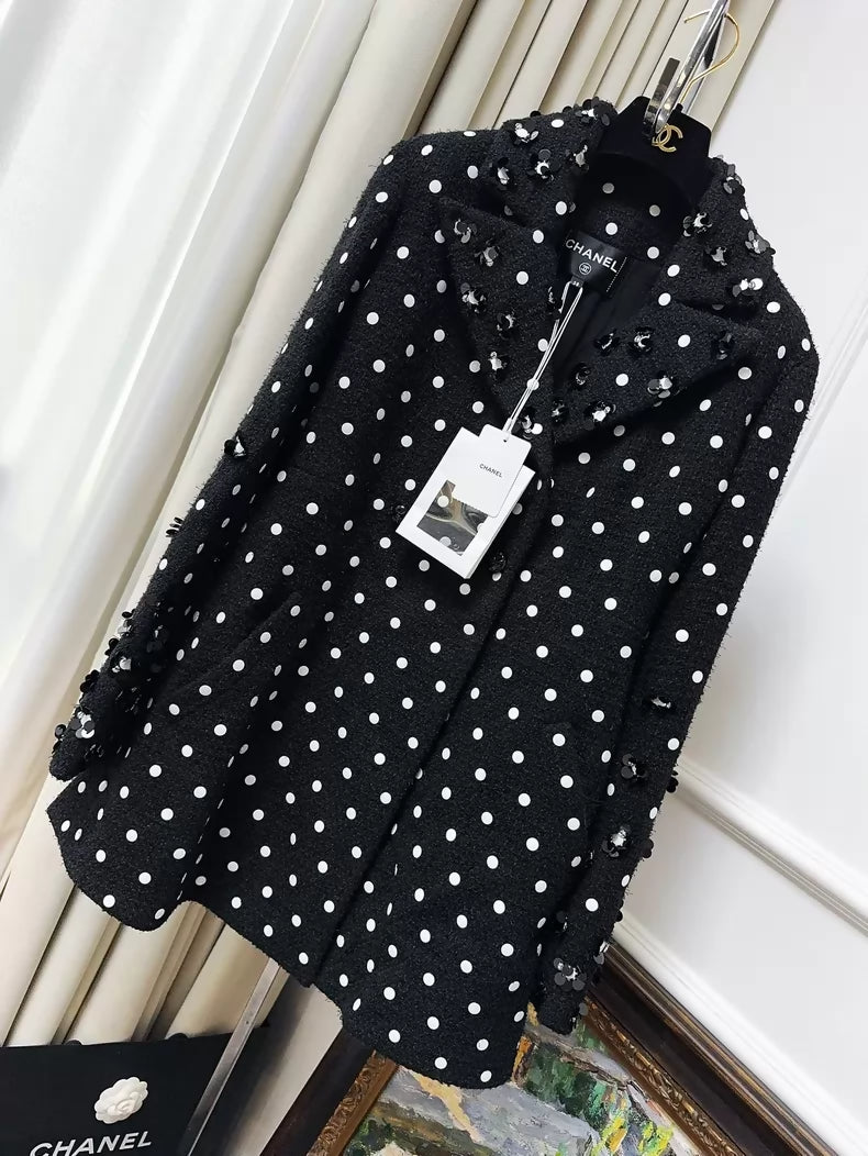 Chanel 23S black and white polka dot jacket