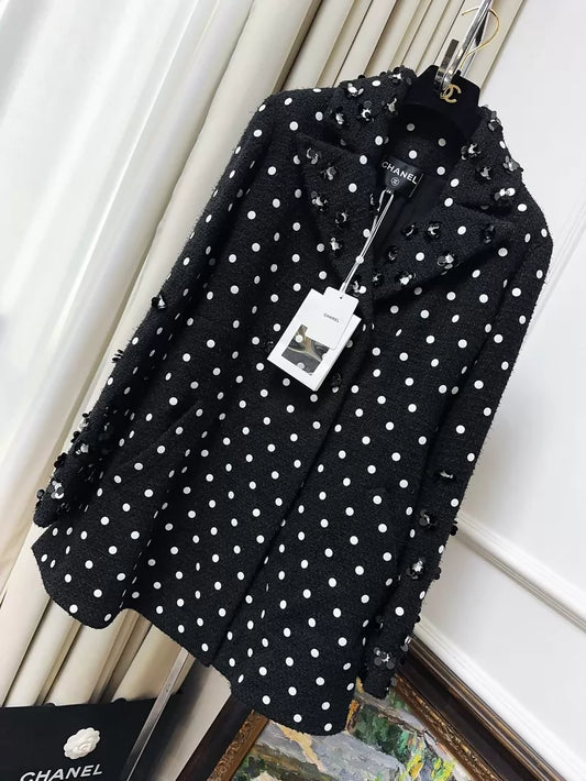 Chanel 23S black and white polka dot jacket