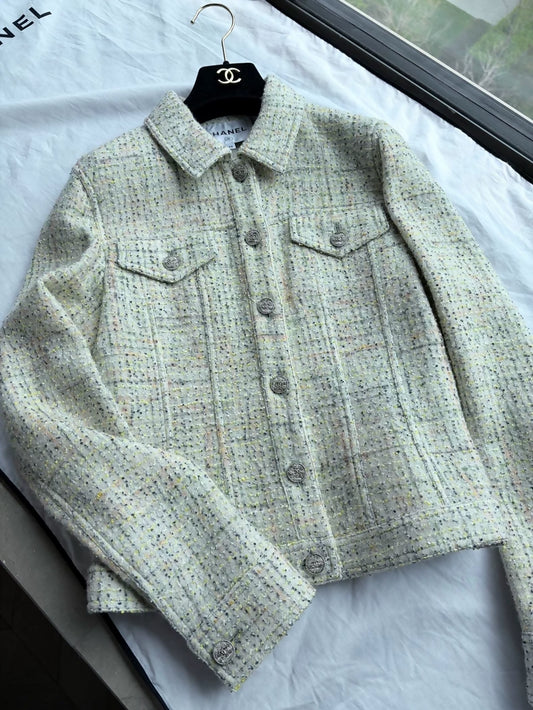 Chanel 24B light green tweed jacket