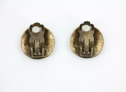 Chanel Vintage 97A Metal Bronze Round Clip-on Earrings
