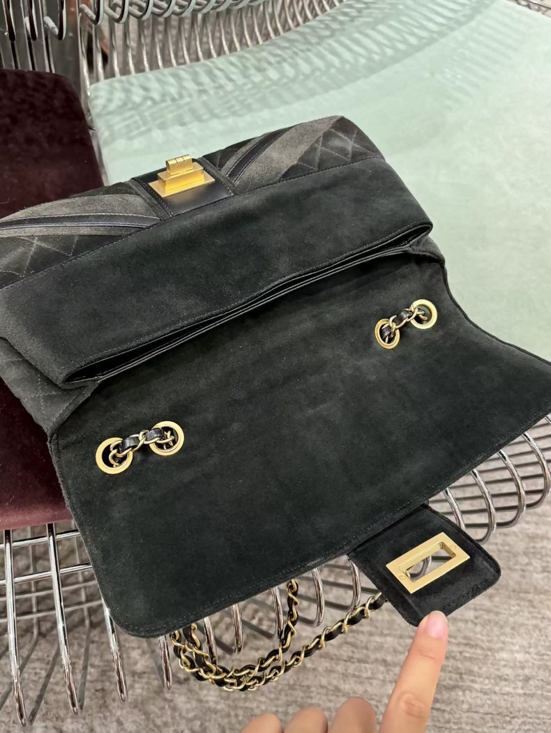 Chanel black Suede/leather 2.55 shoulder bag with gold hardware