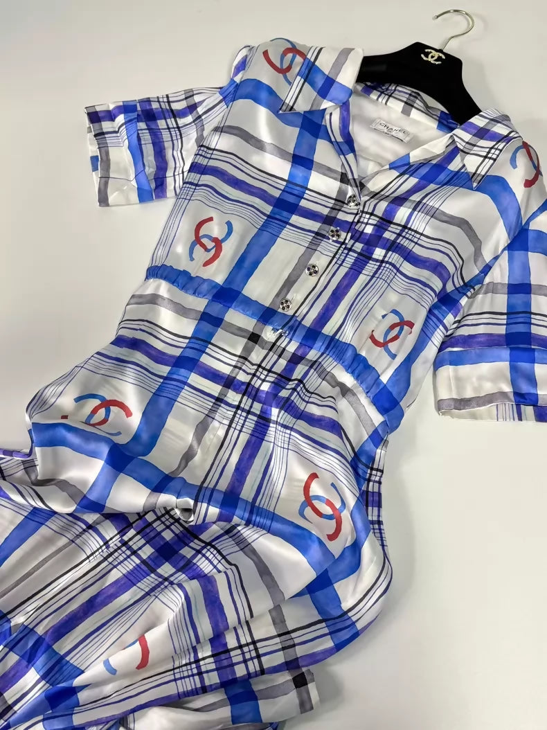 Chanel 23P Blue white Silk Jumpsuit