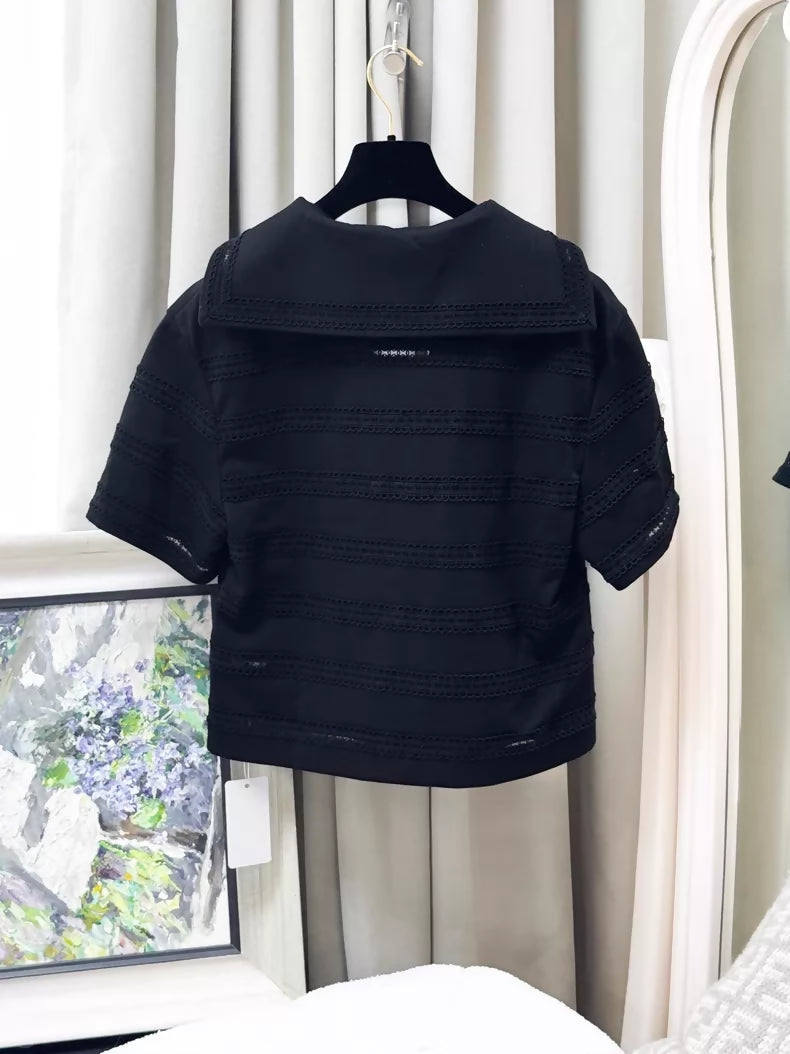 Chanel 24M black crochet print top