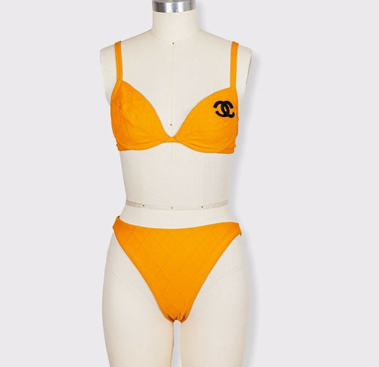 Chanel 1994 Cruise Vintage Orange Logo Quilted Bikini