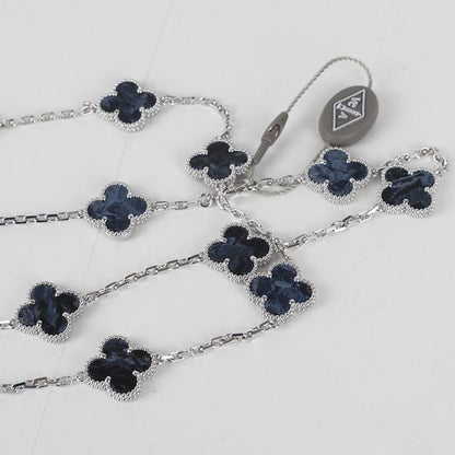 Van Cleef & Arpels 18K White Gold Pietersite Vintage Alhambra 20 Motifs Necklace