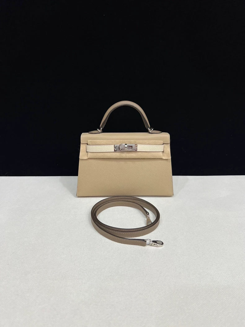 Hermes Mini Kelly 20 Trench Coat/Etoupe/Craie Epsom leather palladium hardware