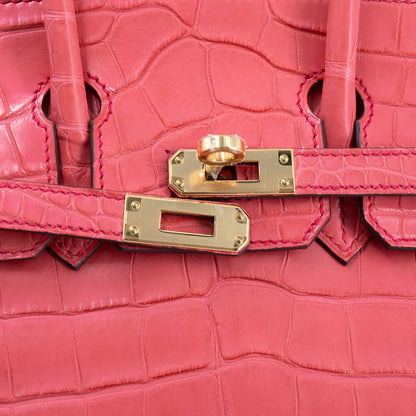HERMÈS Birkin 25 Bougainvillea Matte Alligator Gold hardware