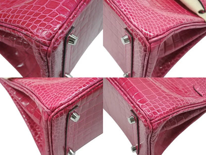 Hermes Birkin 25 Rose Scheherazade shiny crocodile leather palladium hardware