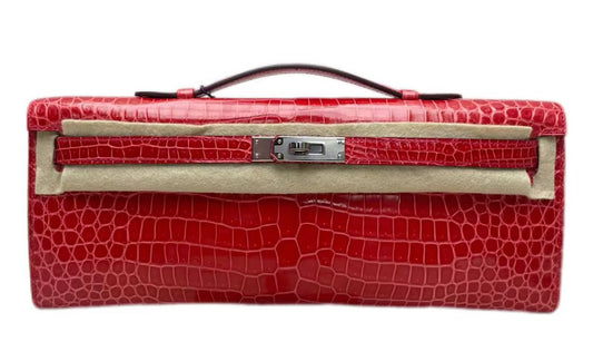 Hermes Kelly cut red bougainvillea shiny porosus palladium hardware