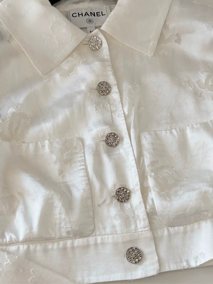 Chanel 22A White CC Silk Cardigan