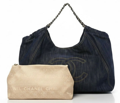 Chanel Blue Denim XL Coco Cabas Timeless Tote Bag with Pochette