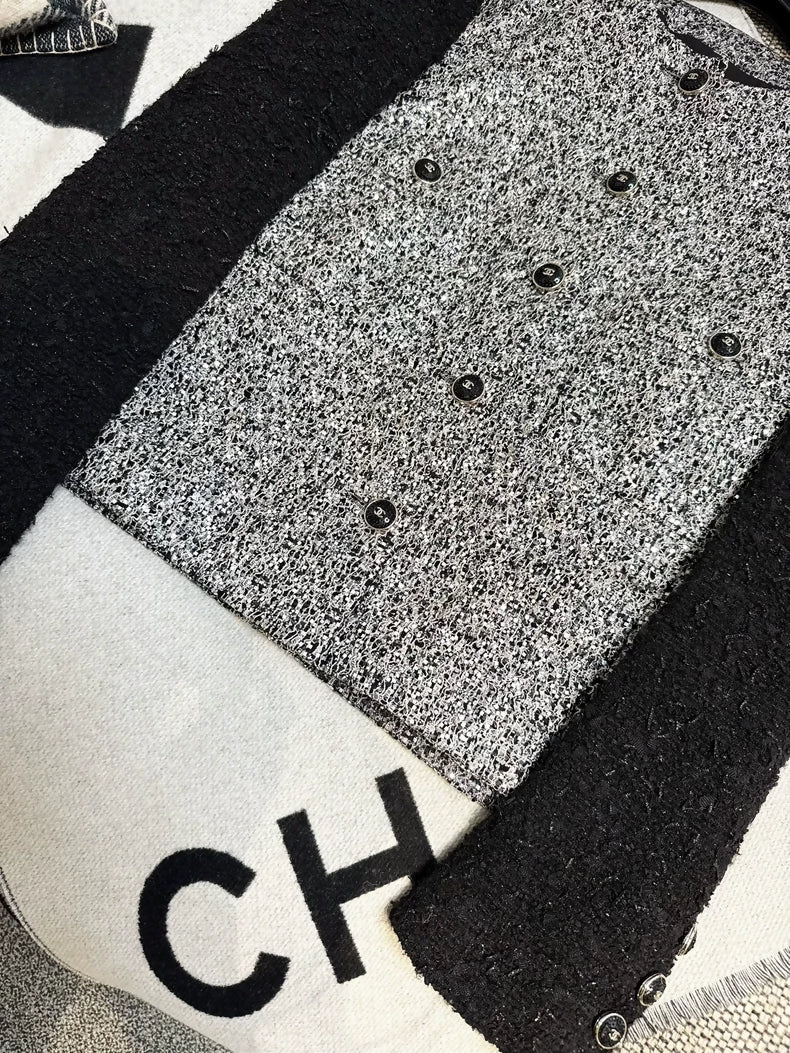 Chane 21B Black tweed jacket with grey sequined details