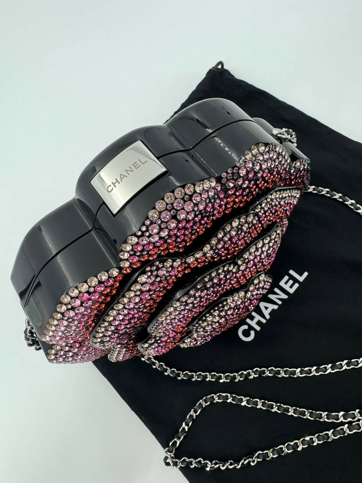 Chanel 2018 Rhinestone Plexiglass Strass Pink and Multicoloured Camellia Minaudiere Clutch Bag