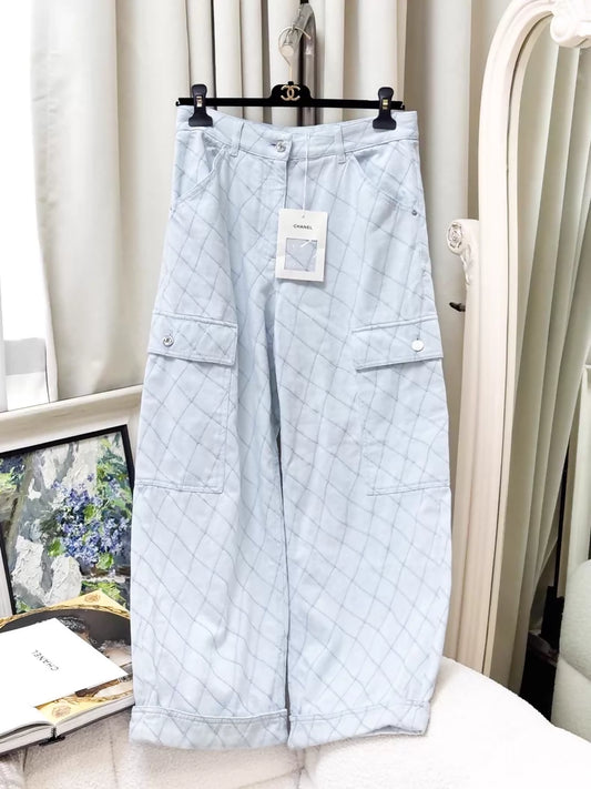 Chanel 26M light blue quilted soft denim jeans
