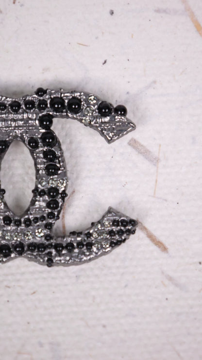 Chanel 10th Anniversary Paris-Shanghai Collection Black Rhinestone CC Brooch.