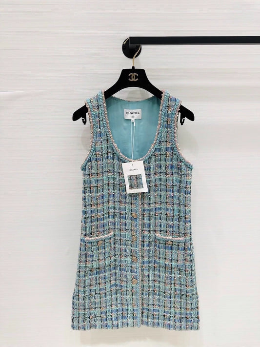 Chanel 25A Blue Tweed Vest