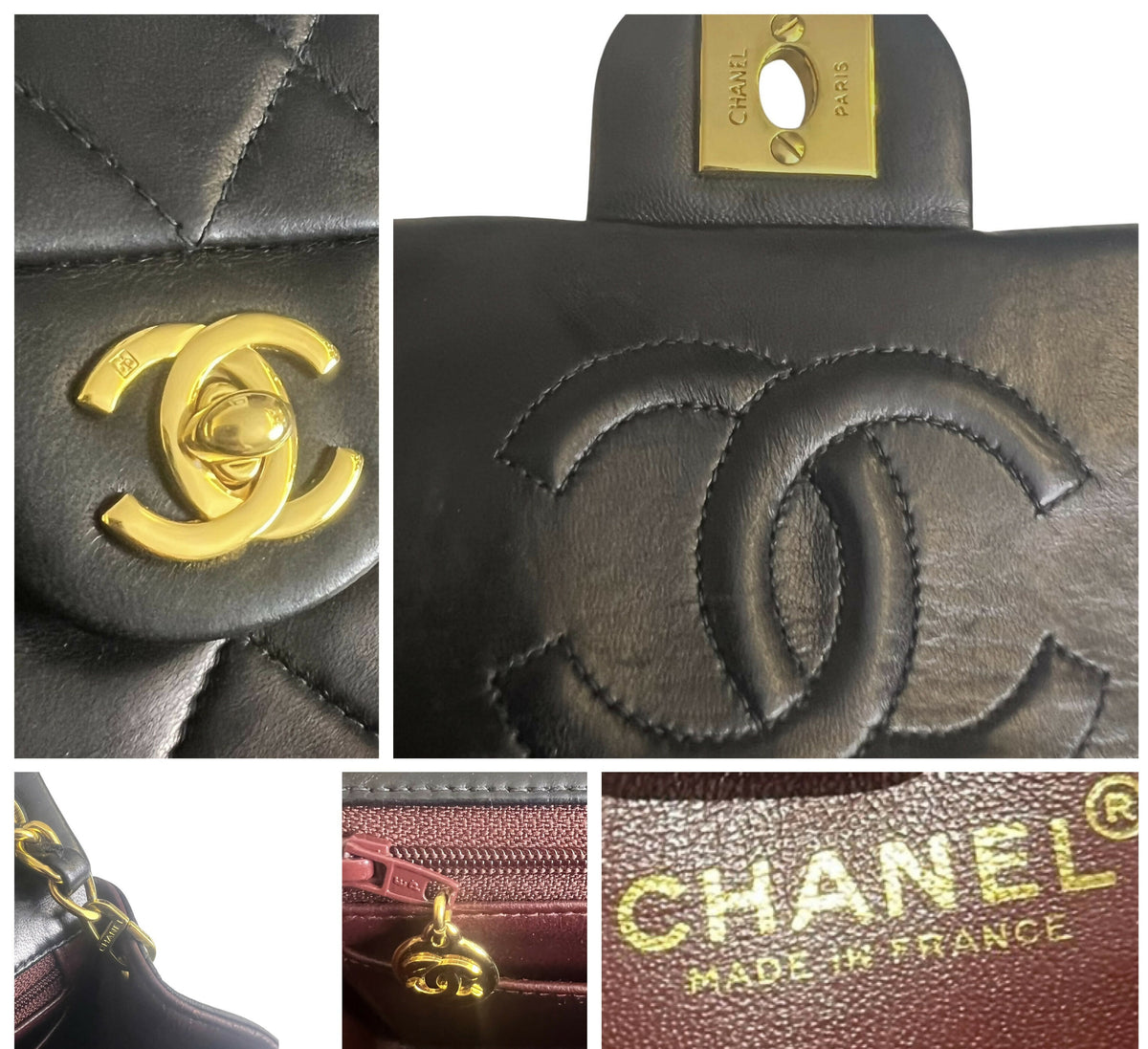Vintage Chanel Black Quilted Lambskin Mini Square Timeless Classic Flap Bag 24K gold hardware