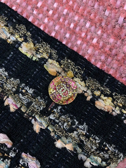 Chanel 22A pink and black mixed-color woven feather tassel jacket