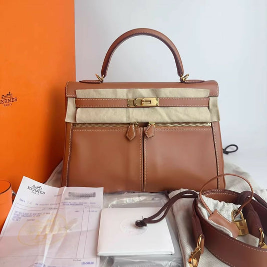 Hermès Kelly Lakis 32 Gold-Brown Swift Leather with Gold Buckle