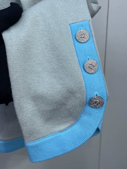 Chanel 25 blue and gray cardigan