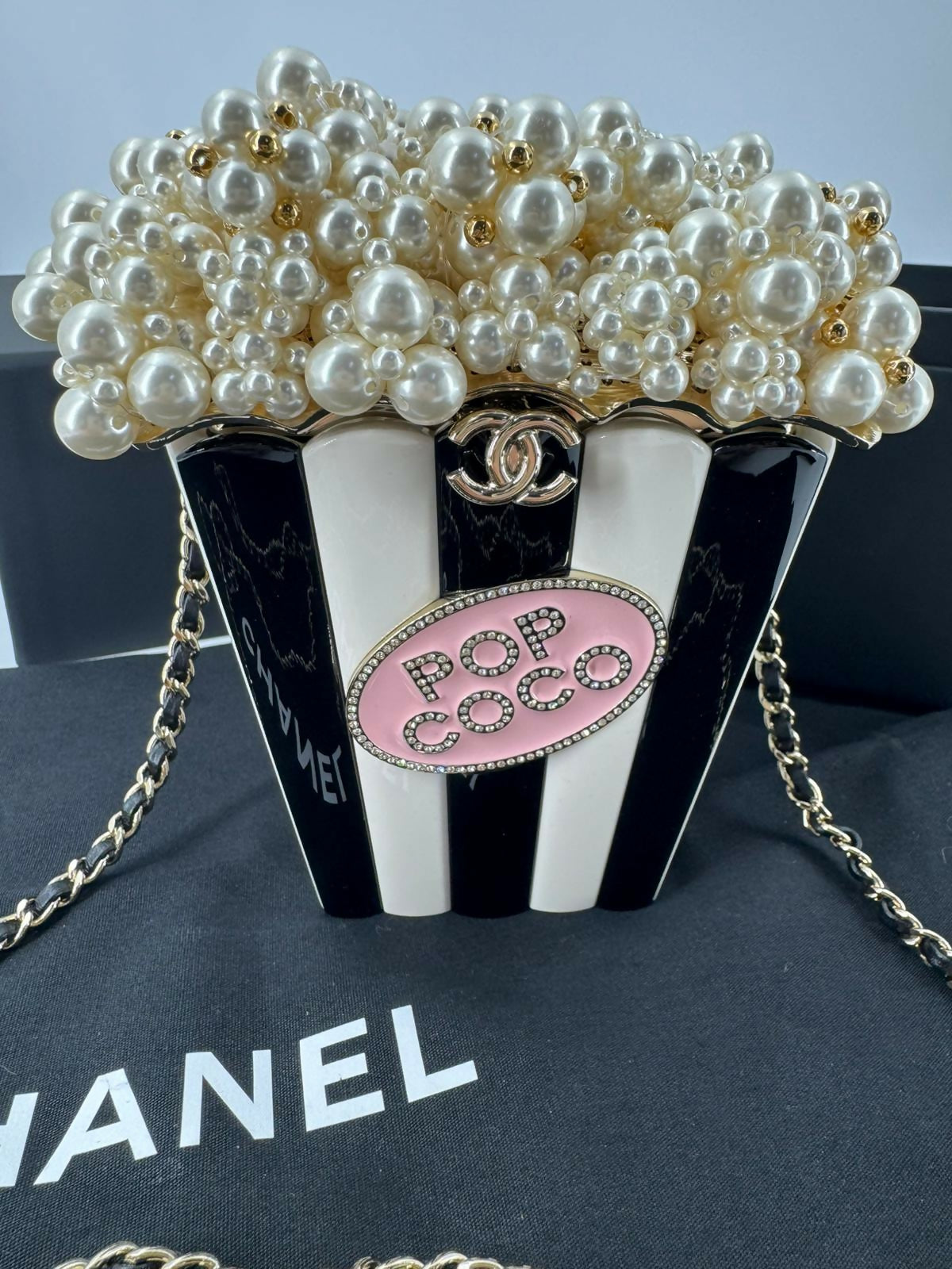 Chanel 2024 Imitation Pearl and Gold-tone Popcorn Minaudière Bag
