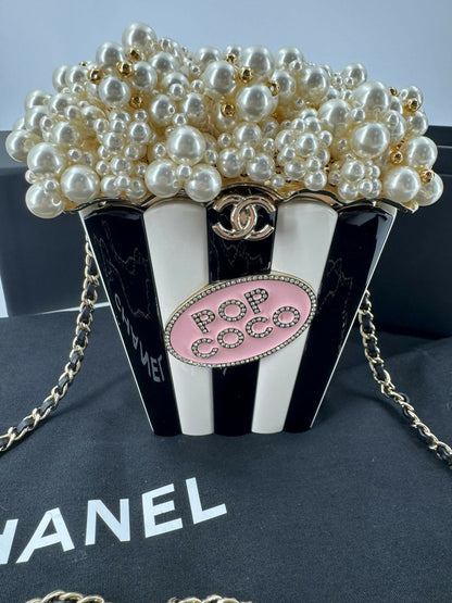 Chanel 2024 Imitation Pearl and Gold-tone Popcorn Minaudière Bag
