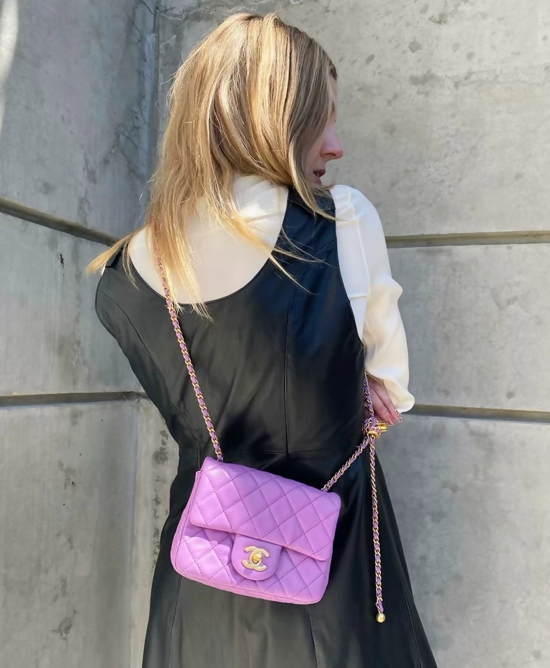 Chanel 22s purple gold ball mini square bag,