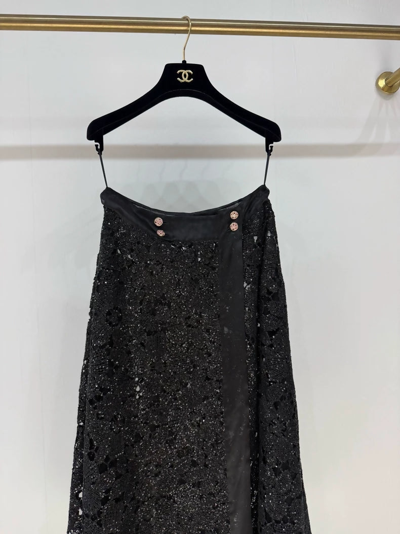 Chanel 24S black lace skirt