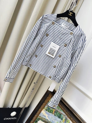 Chanel 22S blue and white striped shirt top
