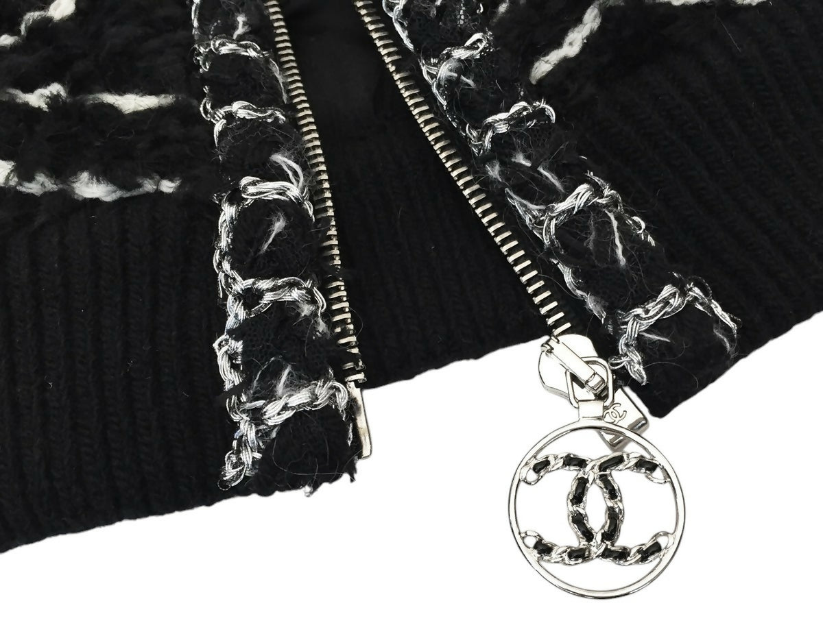 Chanel 19B Black Fuzzy Alpaca CC Zipper Bomber Jacket Coat FR 36